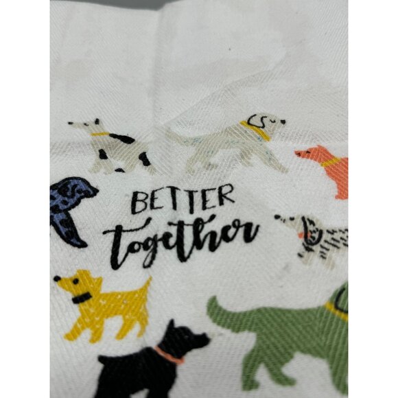 Dog-Themed Cotton Kitchen Towel With "Better Together" Print 23x16" white READ - Picture 2 of 9